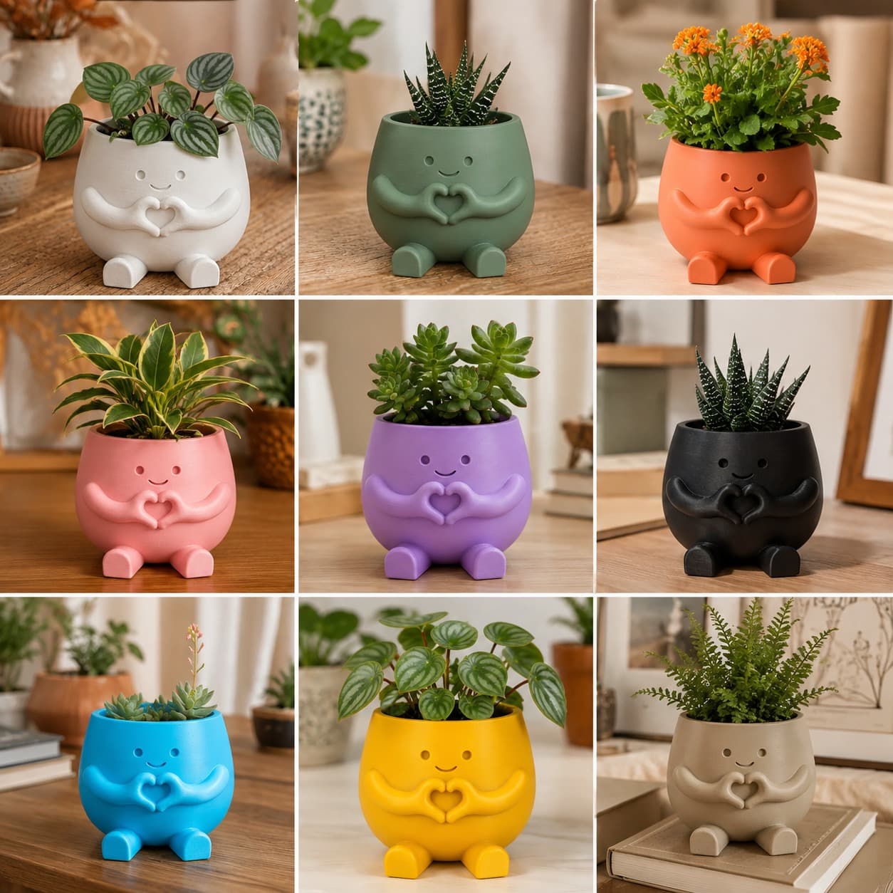 Vaso Decorativo Fofo com Mãos em Formato de Coração | Cachepô para Suculentas e Cactos | Presente Criativo | 7,5cm